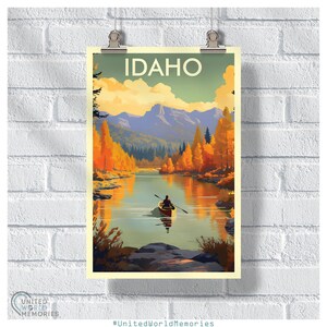 Autumn Kayaking Idaho Poster, Idaho Travel Print
