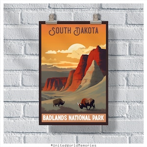 South Dakota Travel Poster, Badlands National Park Poster, SD Poster, Wall Decor, South Dakota Print, South Dakota Retro Poster, SD Gift