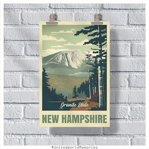 Cartel de New Hampshire, cartel del estado de granito de NH, cartel de NH, cartel vintage de New Hampshire, decoración de la pared, impresión de New Hampshire, regalo de New Hampshire