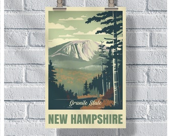 New Hampshire Poster, NH Granite State Poster, NH Poster, New Hampshire Vintage Poster, Wanddekor, New Hampshire Print, New Hampshire Geschenk