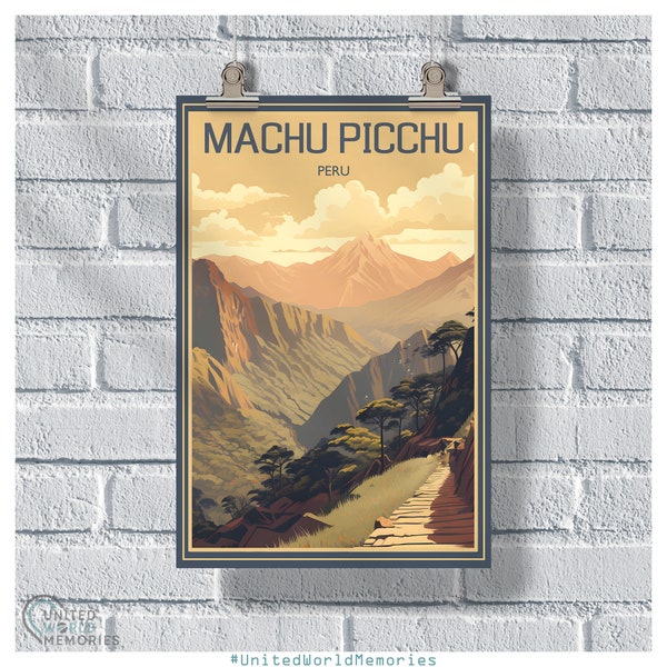 Machu Picchu Inca Trail Poster, Machu Picchu Print, Peru Art, Machu Picchu Gift, Peru Vintage Retro Poster, Travel Lover Gift