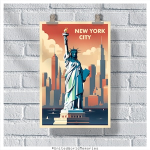 New York City Liberty Poster, New York Travel Poster, United States Poster, New York Vintage Retro Print, US Wall Art, NYC poster