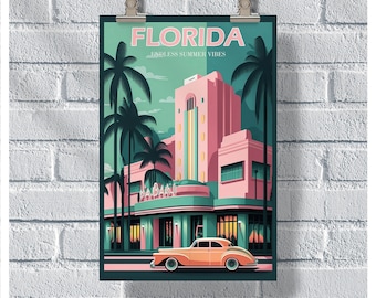 Florida Travel Poster, Florida Poster, Florida Vintage Poster, Wall Decor, State Poster, Florida Print, Florida Retro Poster