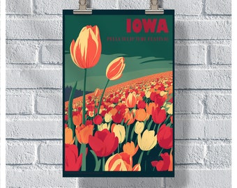Iowa Travel Poster, Pella Tulip Time Festival Poster, Iowa Vintage Poster, Wall Decor, Iowa Print, Iowa Retro Poster, Iowa Wall Art