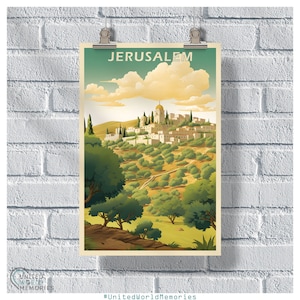 Jerusalem Garden of Olives Poster, Israel Vintage Retro Poster, Travel Lover Gift, Israel Jerusalem Print, The Holy City