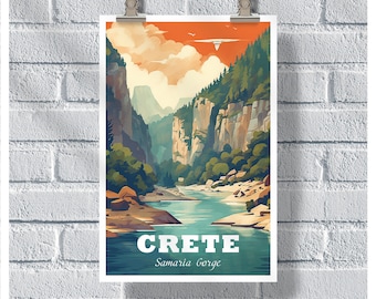 Crete Travel Poster, Crete Samaria Gorge Poster, Greece Poster, Crete Wall Art, Crete Gift Idea, Crete Greece Vintage Poster, Crete Print