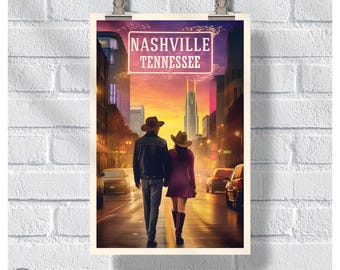 Honky-Tonk Nights Nashville Poster, Tennesse Wall Art, Nashville Print