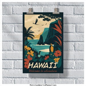 Cartaz de viagens do Havaí, pôster do Havaí, pôster vintage do Havaí, decoração de parede, pôster do estado de Aloha, impressão do Havaí, pôster retrô do Havaí, pôster de Aloha