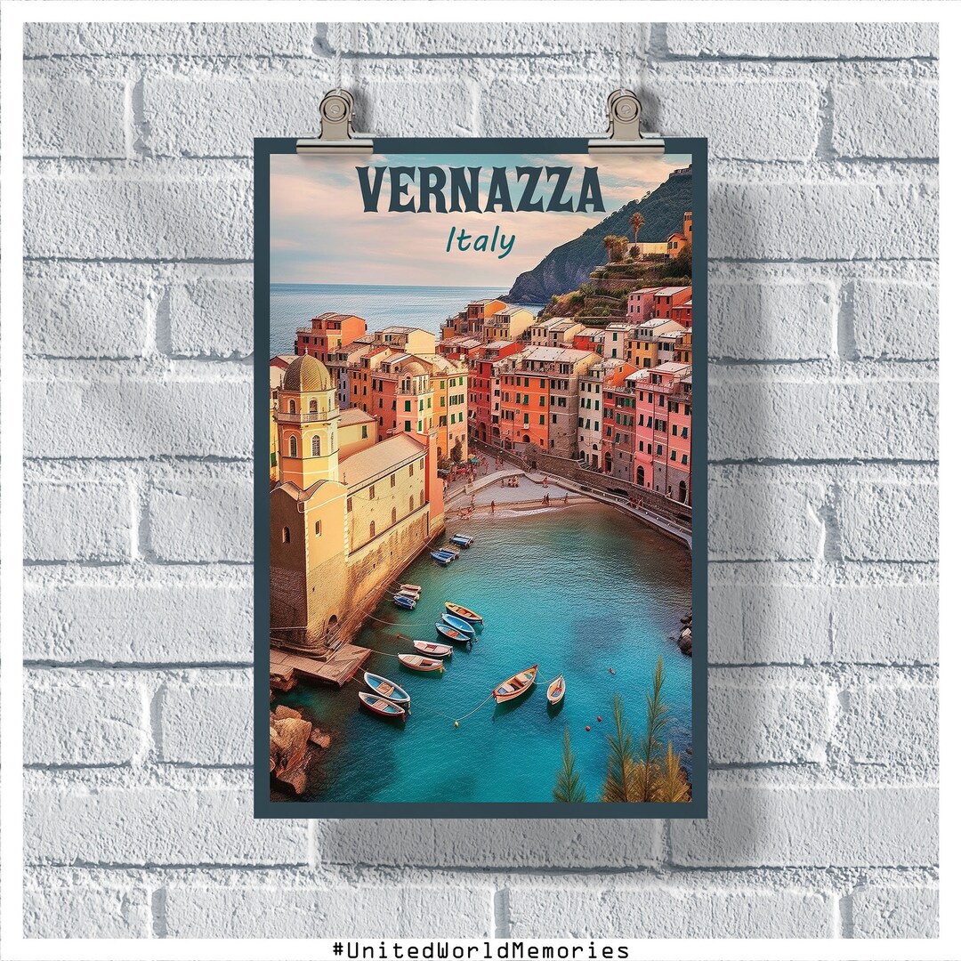 Cinque Terre Travel Poster, Vernazza Village Poster, Italy Poster