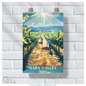 Grapes Harvesting Napa Valley Poster, California Wall Art, Napa Valley Print