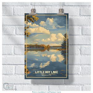 Little Boy Lake Tranquil Waters Poster, Longville MN Print, Minnesota Travel Poster, MN Retro Wall Art, MN Gift For Dad