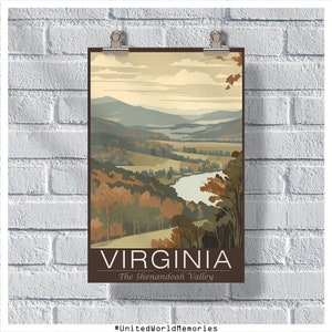 Virginia Travel Poster, Shenandoah Valley Poster, Virginia Vintage Poster, Wall Decor, State Poster, Virginia Print, Virginia Retro Poster