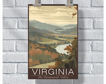 Virginia Travel Poster, Shenandoah Valley Poster, Virginia Vintage Poster, Wall Decor, State Poster, Virginia Print, Virginia Retro Poster