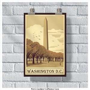 Plakat podróżniczy Washington, plakat Washington DC, plakat vintage Washington, dekoracja ścienna, wydruk Washington, plakat retro Washington