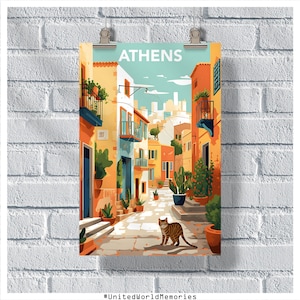 Athens Plaka District Poster, Athens Travel Poster, Greece Poster, Athens Vintage Retro Poster, Greece Wall Art, Athens Decor