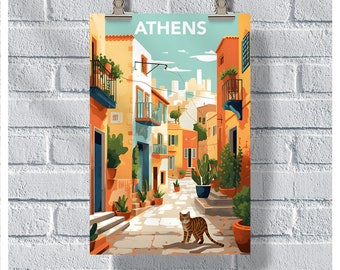 Athens Plaka District Poster, Athens Travel Poster, Greece Poster, Athens Vintage Retro Poster, Greece Wall Art, Athens Decor