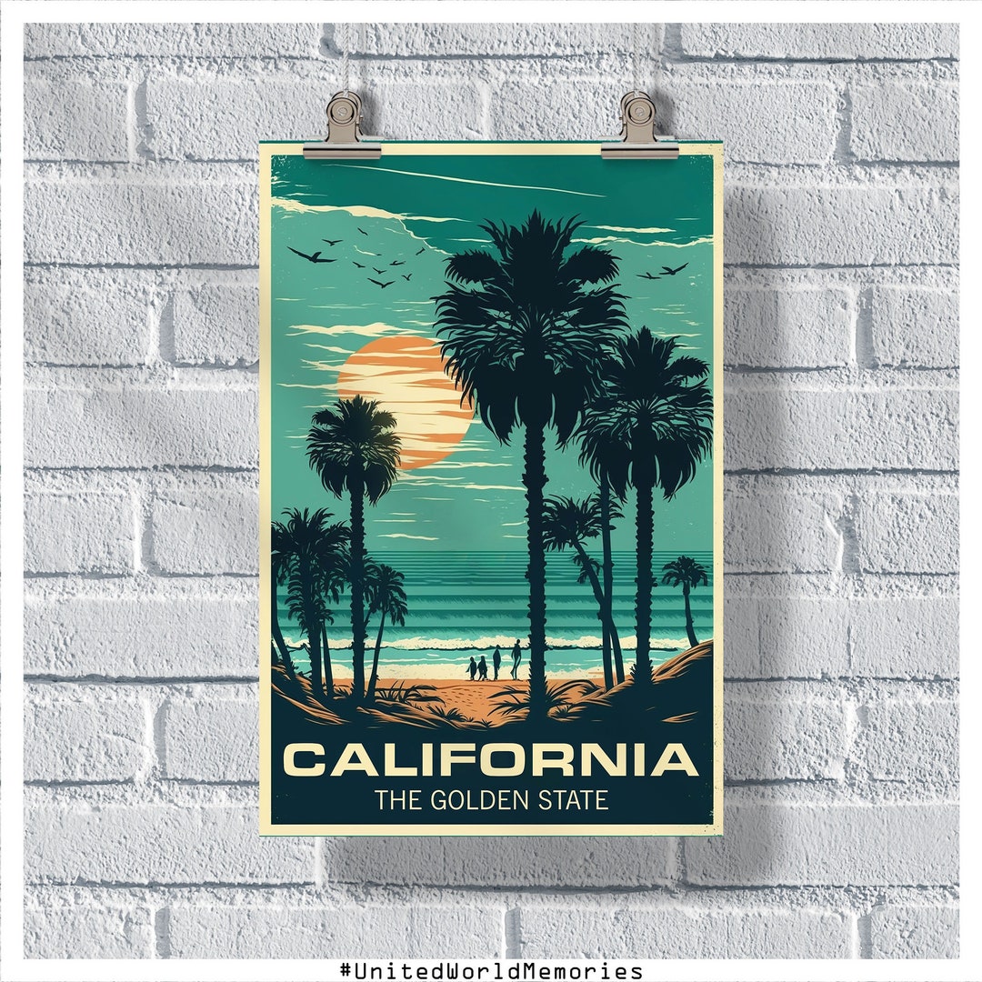 California Travel Poster, the Golden State Poster, California Vintage