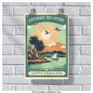 South Carolina Travel Poster, SC History Poster, SC Vintage Poster, Wall Decor, South Carolina Print, SC Poster, South Carolina Gift