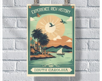 South Carolina Travel Poster, SC History Poster, SC Vintage Poster, Wall Decor, South Carolina Print, SC Poster, South Carolina Gift