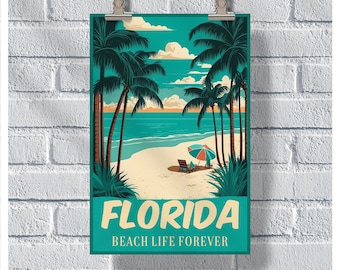 Florida Beach Travel Poster: Retro State Art Print
