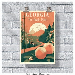 Georgia Travel Poster, Georgia Poster, Georgia Vintage Poster, Georgia Wall Decor, Poster dello stato di pesca, Georgia Print, Georgia Retro Poster