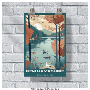 New Hampshire Poster, Welcome To NH Poster, NH Poster, New Hampshire Vintage Poster, Wall Decor, New Hampshire Print, New Hampshire Gift