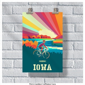 Cartaz de viagens de Iowa, pôster RAGBRAI, pôster vintage de Iowa, decoração de parede, pôster estadual, impressão de Iowa, pôster retrô de Iowa, arte de parede de Iowa