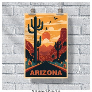 Arizona Travel Poster, Arizona Poster, Arizona Vintage Poster, Wall Decor, State Poster, Arizona Print, Arizona Retro Poster