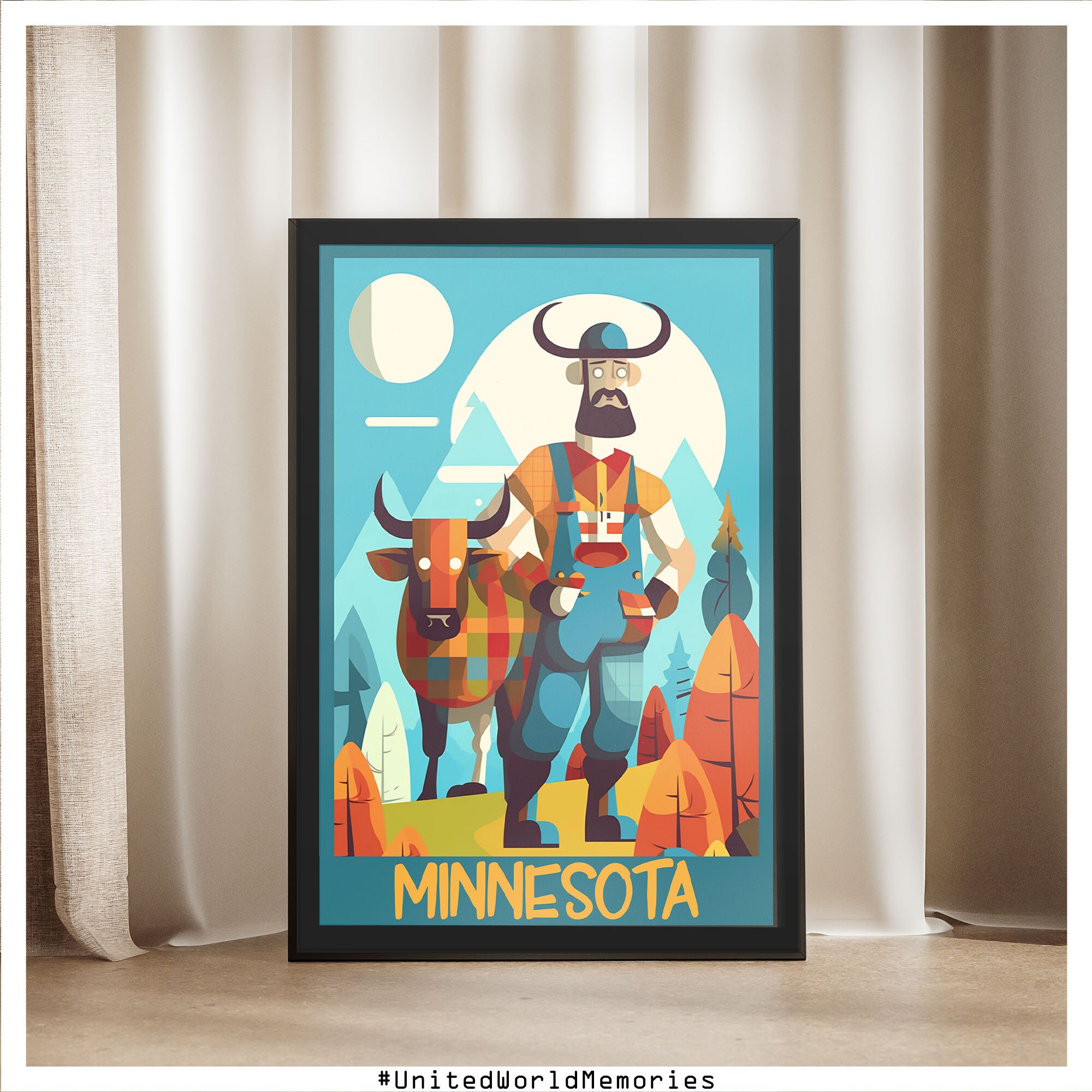 Minnesota Travel Poster, Paul Bunyan and Babe the Blue Ox Poster ...