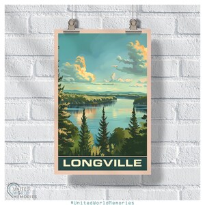 Póster de Longville Northwoods Serenity, impresión de Longville MN, póster de viaje de Minnesota, arte de pared retro de Minnesota, regalo de Minnesota para papá