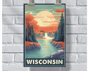 Wisconsin Travel Poster, Wisconsin Poster, Wisconsin Vintage Poster, Wall Decor, Wisconsin Print, Wisconsin Retro Poster
