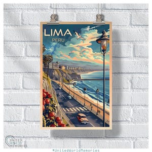 Cartel retro de Lima Miraflores, cartel de viaje de Perú, regalo de Lima Perú para ella
