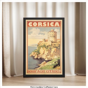 Corsica Travel Poster, France Poster, Bonifacio Citadel Poster, Corsica Wall Art, Corsica Gift Idea, Corsica France Vintage Poster image 2