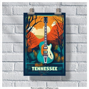 Poster di viaggio Tennessee, Home Of The Blues Poster, Tennessee Vintage Poster, Decorazione della parete, Stampa Tennessee, Poster retrò Tennessee, Regalo Blues