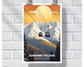 Banff Sunshine Village Gondola Adventure Poster, Canada Ski Resort Print, Snowboarding Wall Art, Alberta Ski Poster