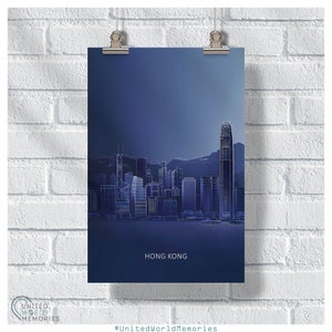 Hong Kong Minimalist Skyline Poster, Hong Kong Travel Print, China Retro Wall Art, China Gift