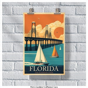 Florida Travel Poster, The Sunshine State Poster, Florida Vintage Poster, Wall Decor, State Poster, Florida Print, Florida Retro Poster