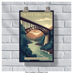 West Virginia Reise Poster, New River Gorge Bridge Poster, West Virginia Vintage Poster, Wanddekor, West Virginia Print, WV Poster