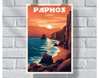 Paphos Travel Poster, Aphrodite&#39;s Rock Poster, Cyprus Poster, Paphos Wall Art, Paphos Gift Idea, Paphos Cyprus Poster, Paphos Print