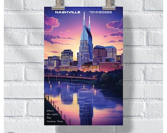 Music City Nashville Poster, Tennesse Wall Art, Nashville Print