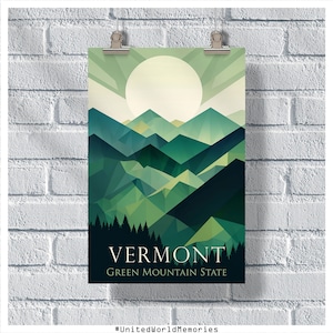 Poster di viaggio del Vermont, Poster dello stato della montagna verde, Poster vintage del Vermont, Decorazione della parete, Poster dello stato, Stampa del Vermont, Poster retrò del Vermont
