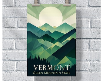 Vermont Reiseplakat, Green Mountain Zustand Plakat, Vermont Vintage Plakat, Wanddekor, Zustand Plakat, Vermont Druck, Vermont Retro Plakat