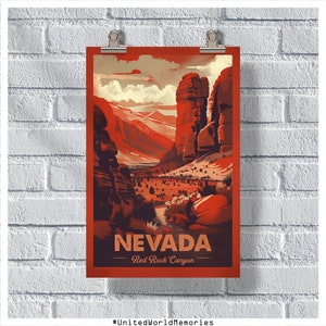 Poster di viaggio del Nevada, Poster del Red Rock Canyon, Poster vintage del Nevada, Decorazione della parete, Poster dello stato, Stampa del Nevada, Poster retrò del Nevada,
