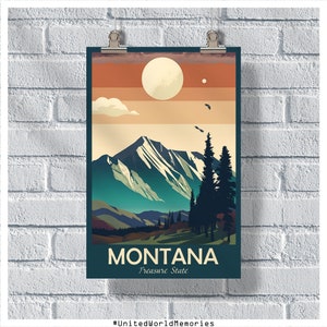 Cartel de viaje de Montana, cartel del estado del tesoro, cartel vintage de Montana, decoración de la pared, cartel del estado, impresión de Montana, cartel retro de Montana