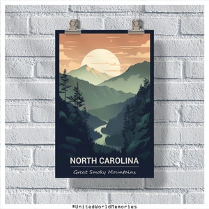 North Carolina Travel Poster, Great Smoky Mountains Poster, North Carolina Vintage Poster, Wall Decor, North Carolina Print, NC Retro Poster