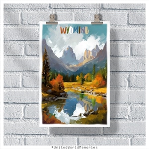 Affiche de voyage du Wyoming, affiche aquarelle du Wyoming, affiche vintage du Wyoming, décoration murale, affiche d'État, impression du Wyoming, affiche rétro du Wyoming