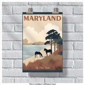 Maryland Travel Poster, de Free State Poster, Maryland Vintage Poster, Wall Decor, State Poster, Maryland Print, Maryland Retro Art