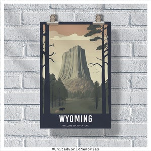 Wyoming Travel Poster, Welcome To Adventure Poster, Wyoming Vintage Poster, Wall Decor, State Poster, Wyoming Print, Wyoming Retro Poster