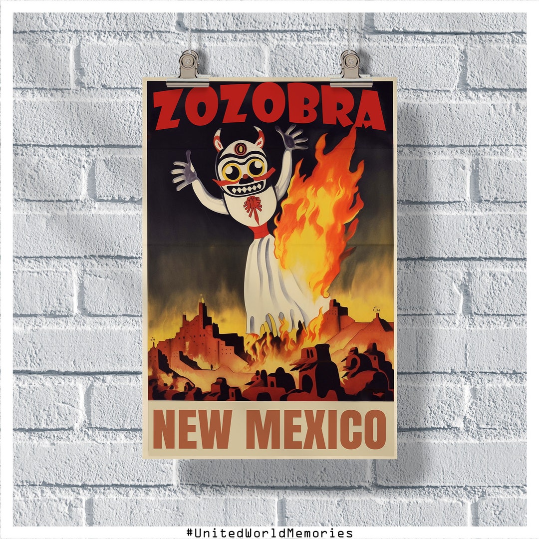 New Mexico Travel Poster, Zozobra Poster, New Mexico Vintage