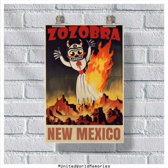 New Mexico Travel Poster, Zozobra Poster, New Mexico Vintage